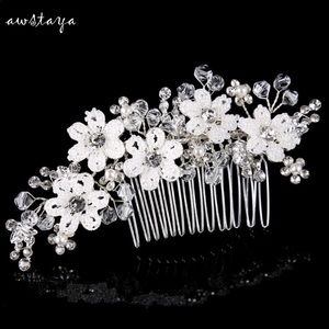 Pearl white flower hair comb jewelry bling prom
